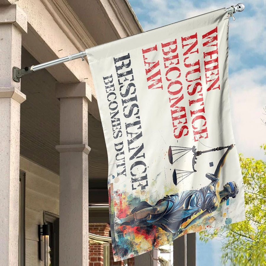 When Injustice Becomes Law Resistance Becomes Duty Flag | Lady Justice Art Banner | Weather-Resistant Polyester | Statement Home Decor