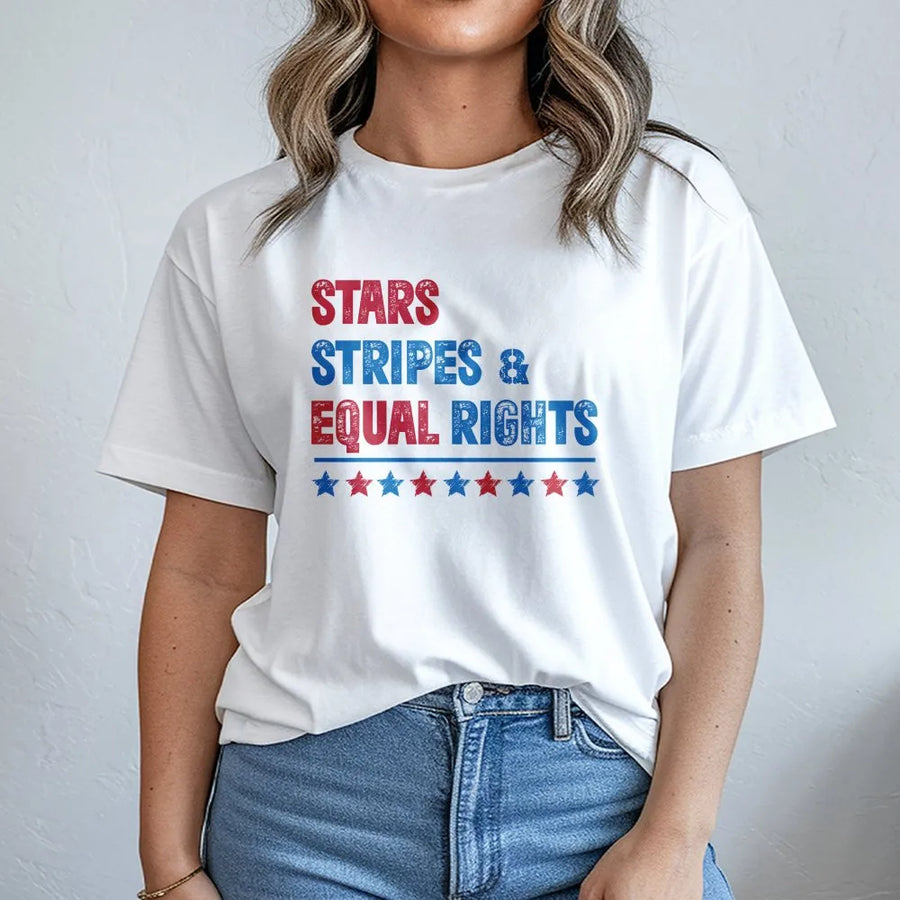 Patriotic Feminist T-Shirt | Stars Stripes & Equal Rights Design | Premium Cotton Blend | 4th of July Activist Gift
