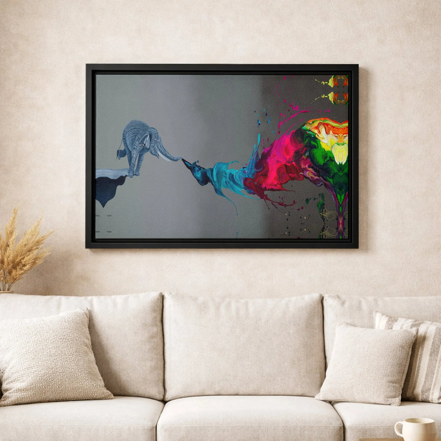 Abstract Elephant Canvas Wall Art | Colorful Paint Splash Wildlife Design | Premium Fade-Resistant Gallery Wrap | Modern Home Decor Gift