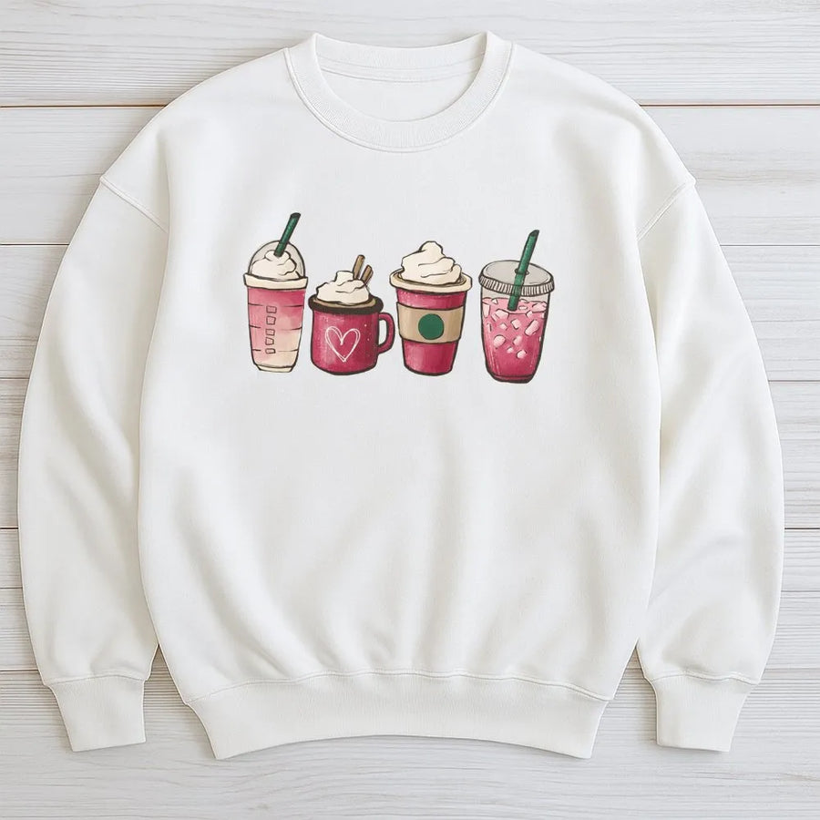 Valentine Coffee Sweatshirt | Cute Heart Drink Watercolor Design | Soft Cotton Blend | Romantic Gift for Coffee Lovers & Valentine Day Apparel