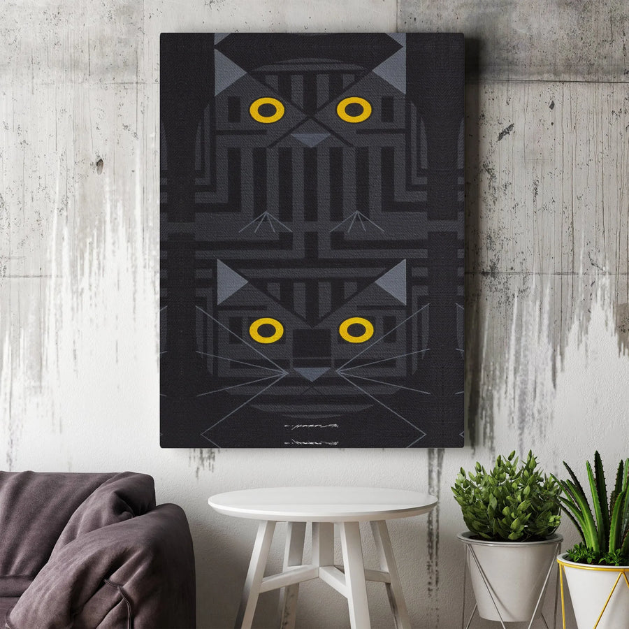 Geometric Owl and Cat Wall Art | Abstract Animal Portrait Canvas | Modern Gallery Quality Decor | Minimalist Home or Office Gift