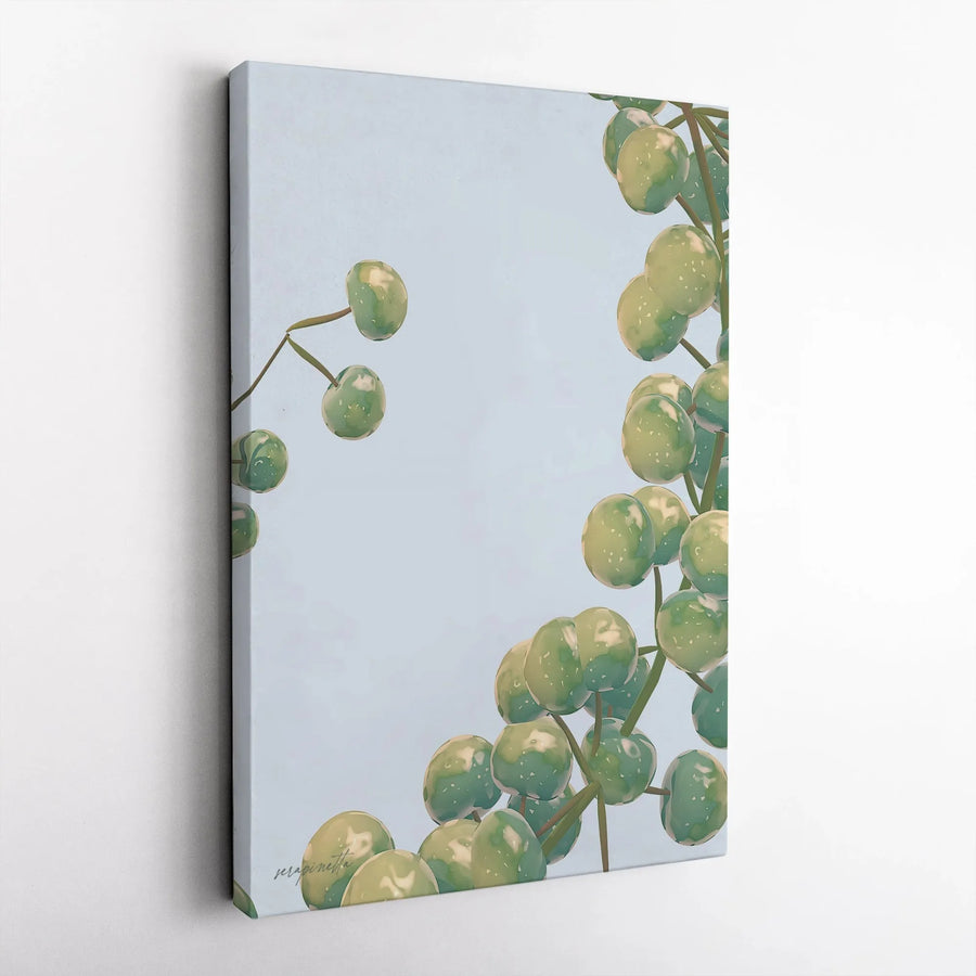 Green Botanical Canvas Wall Art | Minimalist Berry Illustration | Gallery Wrap Premium Print | Modern Nature Home Decor Gift