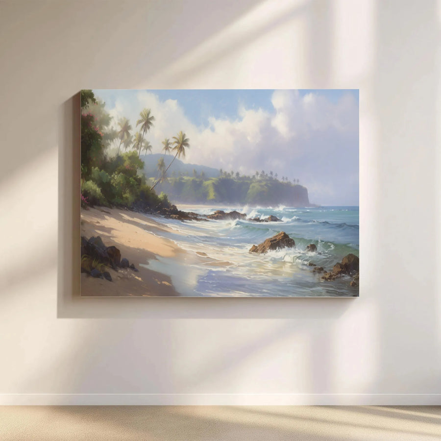 Tropical Beach Canvas Wall Art | Serene Ocean Landscape Painting | Premium Gallery Wrapped Canvas | Beach House Living Room Decor Gift