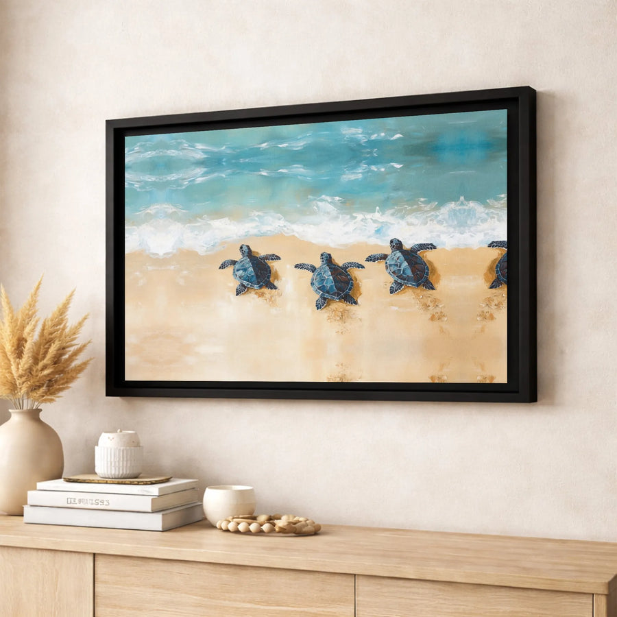 Baby Sea Turtle Canvas Wall Art | Coastal Beach Ocean Scene | Premium 1.25-Inch Gallery Wrap | Nursery & Home Decor Gift