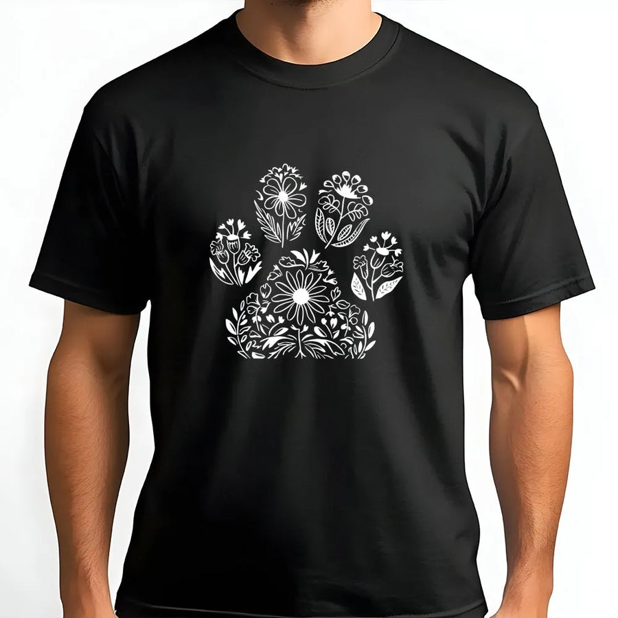 Floral Paw Print T-Shirt | Botanical Dog Paw Graphic | Soft Cozy Crewneck | Gift for Dog Lover Pet Mom