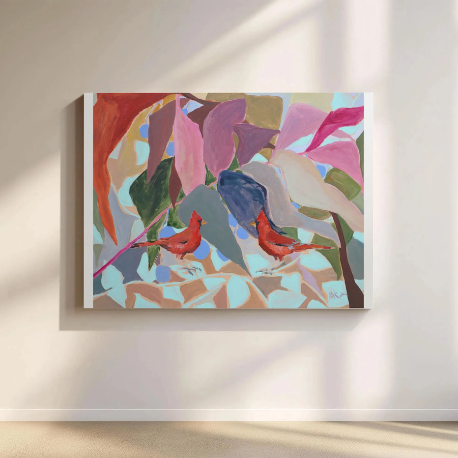Cardinal Birds Canvas Wall Art | Abstract Soulmate Painting Print | Premium Fade-Resistant Canvas | Modern Bird Lover Home Decor Gift