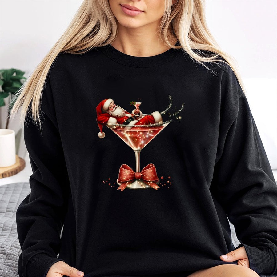 Christmas Santa Martini Sweatshirt | Festive Holiday Cocktail Graphic Print | Soft Cotton Blend Unisex Pullover | Funny Christmas Party Gift