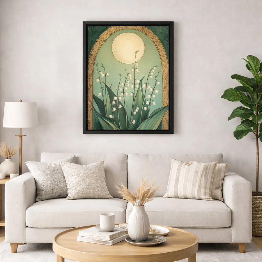 Lily of the Valley Canvas Wall Art | Botanical Moonlit Arch Print | Gallery Wrapped Floral Home Decor | Nature Lover Gift
