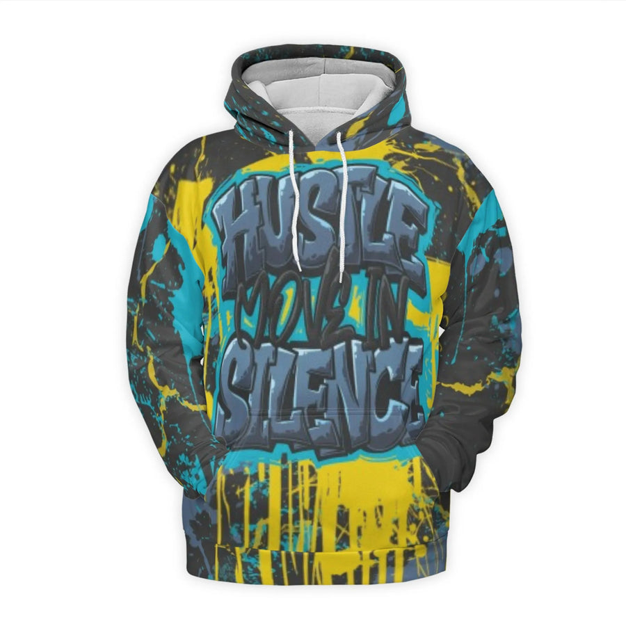 Hustle Move In Silence 3D Hoodie | Graffiti Paint Splatter Art | Premium Brushed Fleece Graphic Pullover | Inspirational Gift For Men & Women