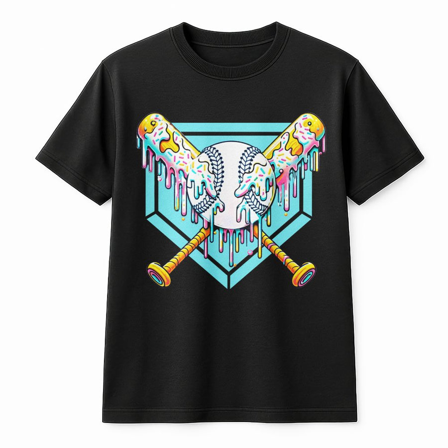 Baseball Drip T-Shirt | Melting Ice Cream Sports Graphic | 100% Cotton Premium Tee | Unique Gift for Baseball Players & Fans