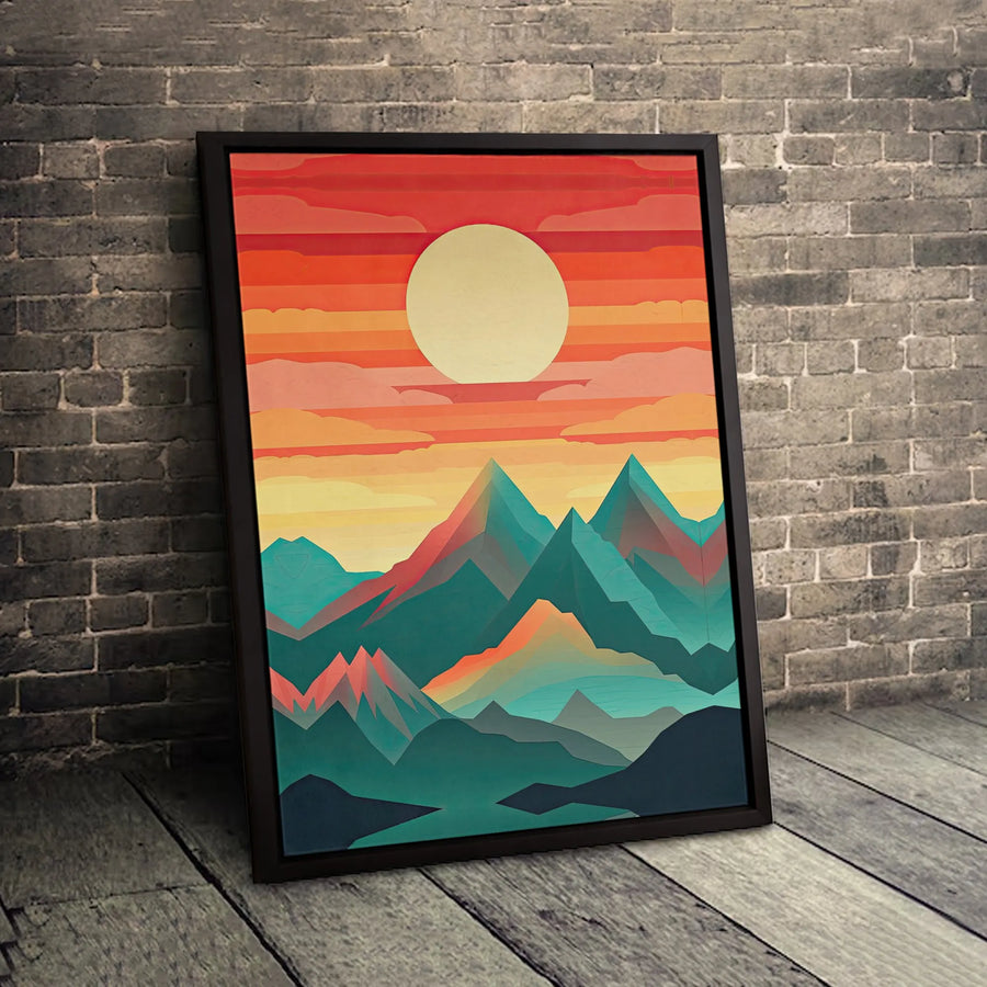 Abstract Mountain Sunset Canvas Wall Art | Geometric Landscape Print | Premium 1.25 Inch Gallery Wrap | Modern Home Office Decor Gift