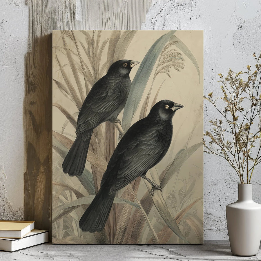 Black Bird Canvas Art | Vintage Ornithological Illustration | Premium Gallery Wrap Wall Decor | Antique Botanical Print For Nature Lovers