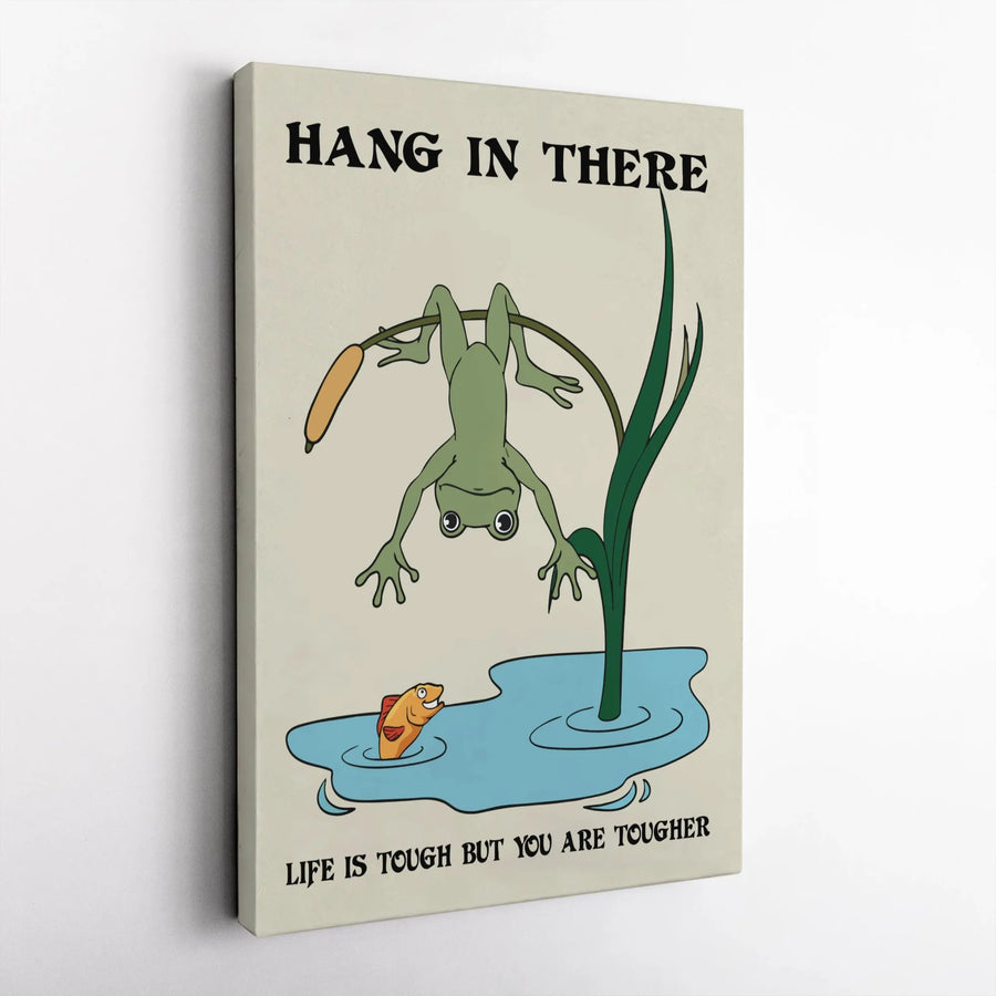 Hang In There Frog Wall Art | Funny Motivational Quote Poster | Premium Gallery Canvas | Gift for Office or Home Decor