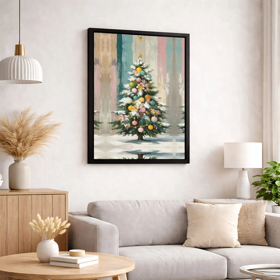 Pastel Christmas Tree Wall Art | Whimsical Painted Holiday Canvas | 1.25" Gallery Wrap | Festive Seasonal Home Decor