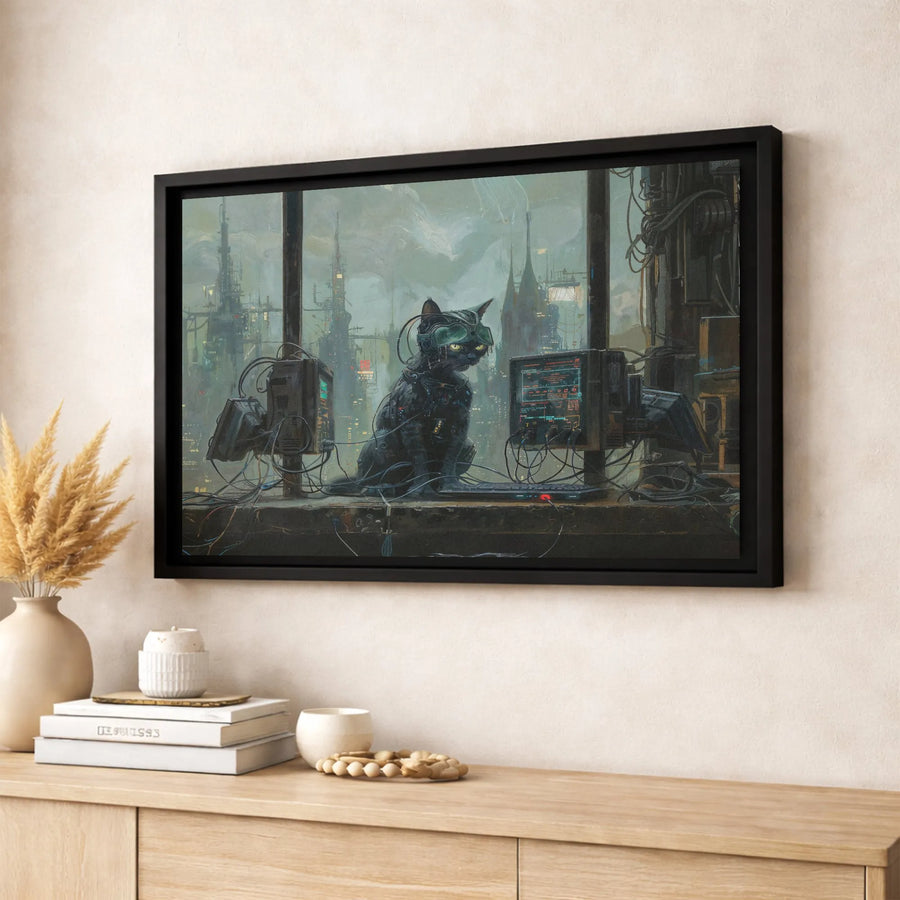Cyberpunk Cat Canvas Print | Futuristic Cyborg Tech Wall Art | Gallery-Quality 1.25 Inch Frame | Sci-Fi Gift for Gamers