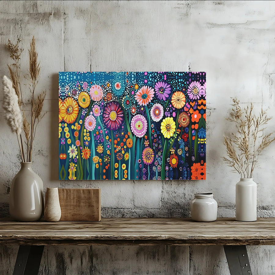 Abstract Floral Canvas Wall Art | Vibrant Pointillism Garden Print | Premium 1.25 Inch Gallery Wrap | Modern Home Decor Gift