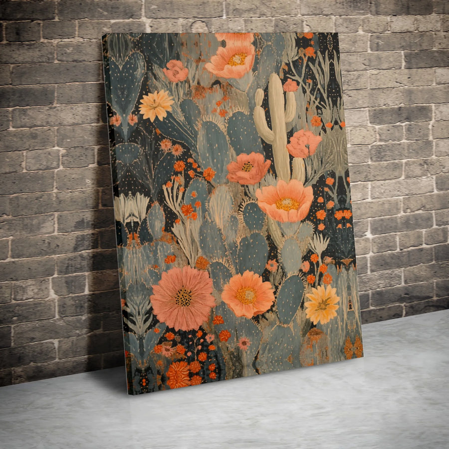 Vintage Botanical Cactus Wall Art | Desert Flower Garden Print | Premium 1.25 Inch Thick Canvas | Boho Home Decor Gift