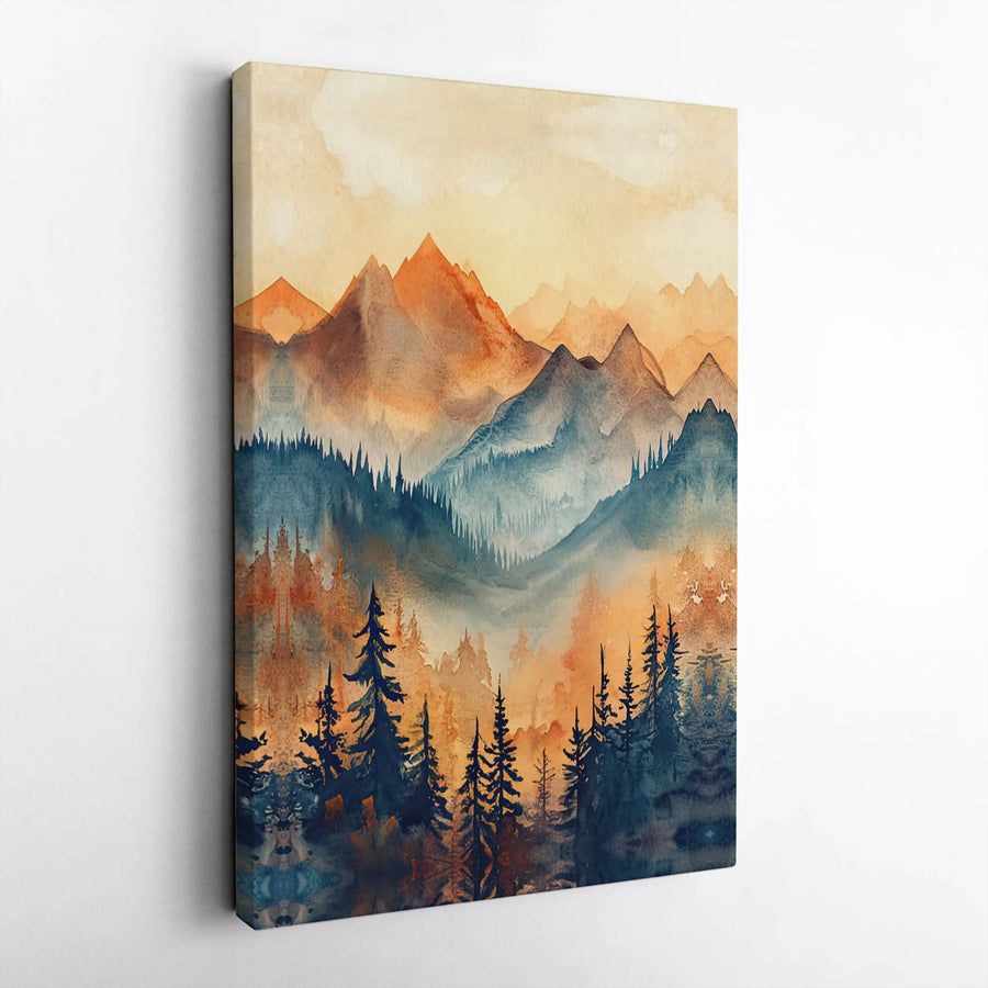 Mountain Landscape Canvas Wall Art | Watercolor Pine Forest Print | Premium 1.25 Inch Gallery Wrap | Modern Nature Home Decor Gift