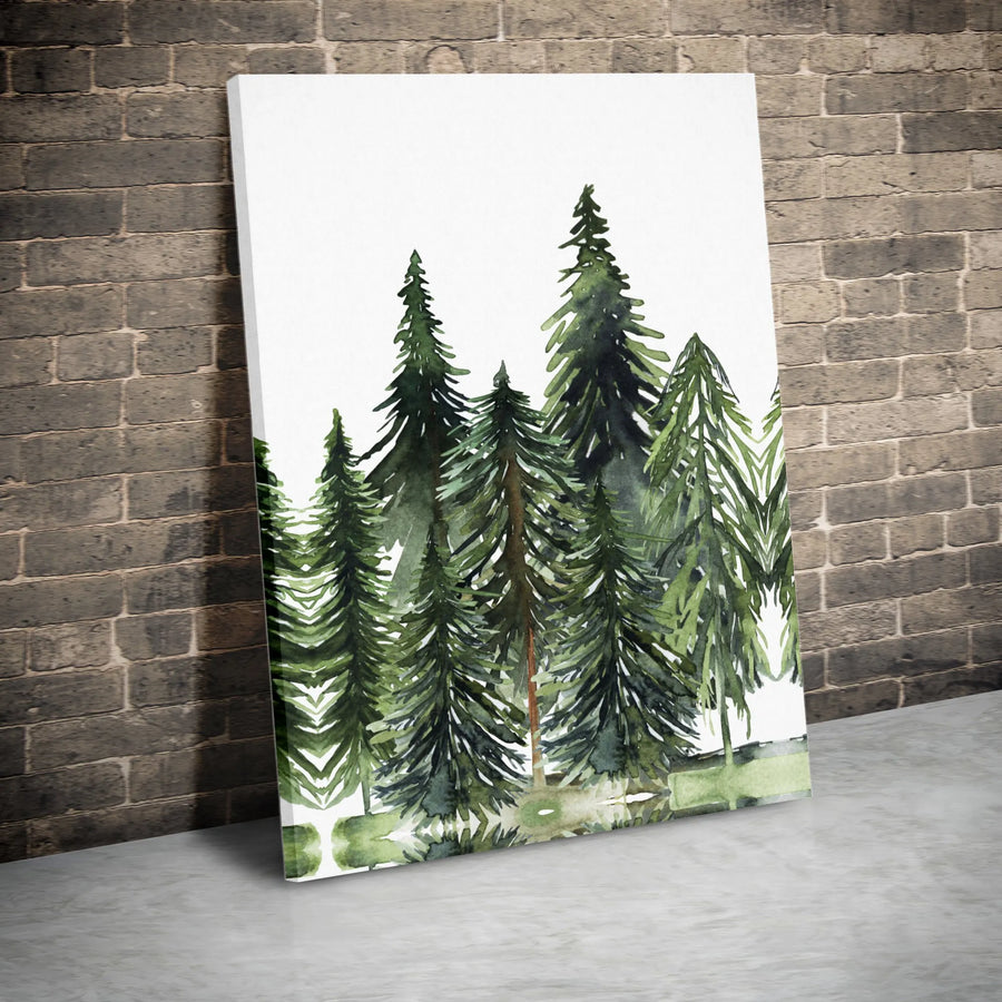 Watercolor Pine Tree Forest Canvas | Gallery Wrap Nature Wall Art | 1.25 Inch Premium Canvas Print | Rustic Home Decor Gift