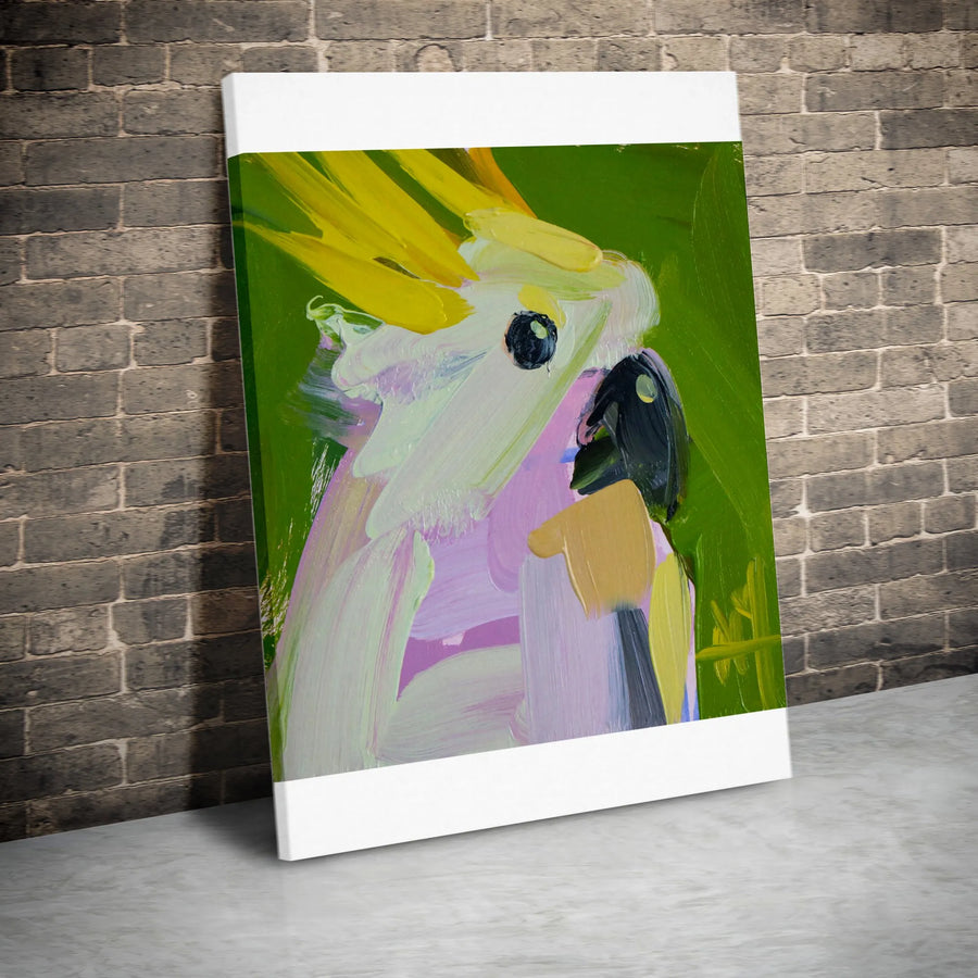 Abstract Cockatoo Canvas Art | Vibrant Bird Painting Print with Bold Brushstrokes | Premium Gallery Wrapped Canvas | Gift for Bird Lover, Modern Tropical Home Decor