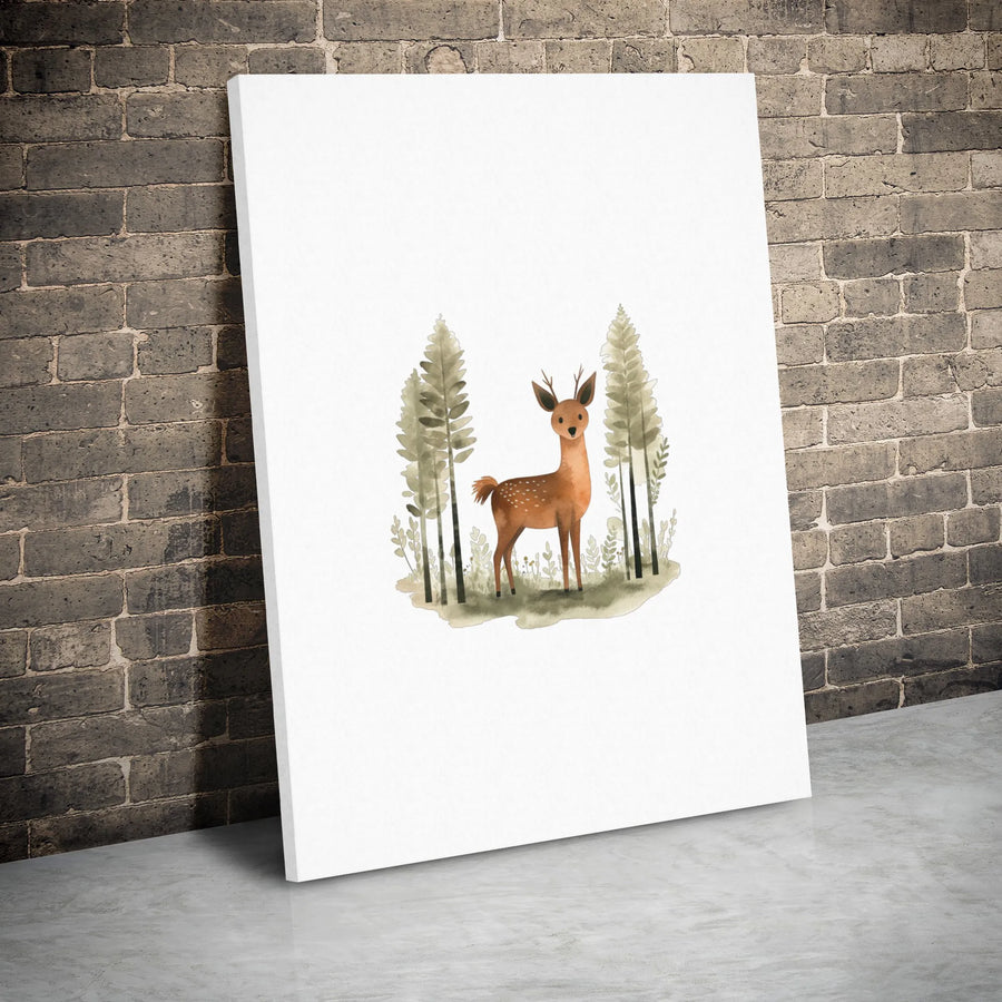 Cute Woodland Deer Wall Art | Watercolor Baby Animal Canvas Print | Premium Gallery Wrap Decor | Nursery or Kid’s Bedroom Gift