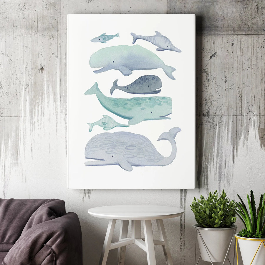 Watercolor Whale Canvas Wall Art | Ocean Animals Nursery Print | Premium Gallery-Quality Print | Coastal Kids Room Decor Gift