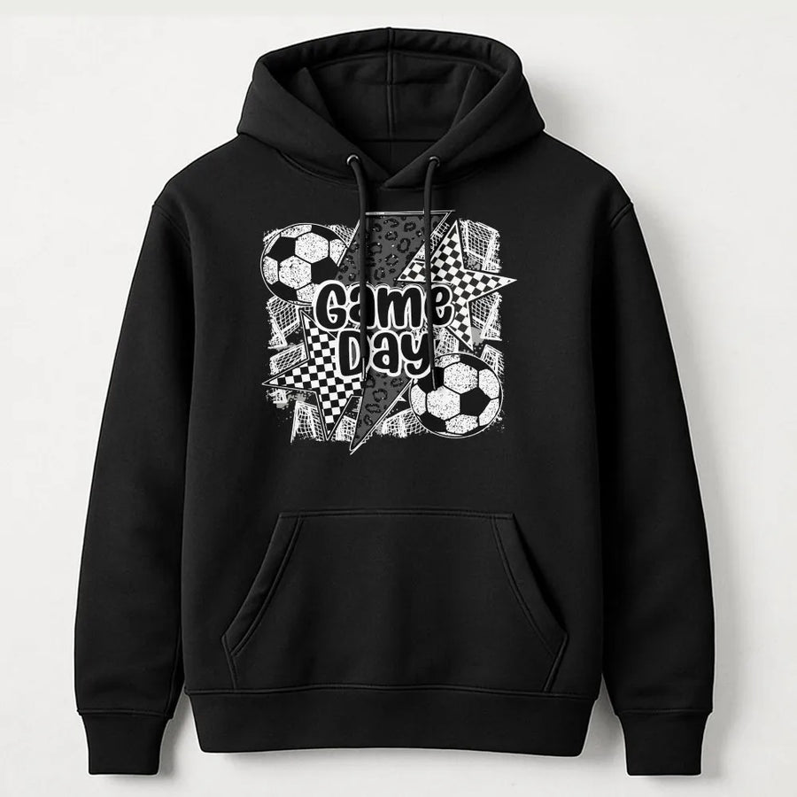 Soccer Game Day Graphic Hoodie | Checkered Star & Leopard Print Design | Soft Cotton Shirt | Game Day Gift for Soccer Mom