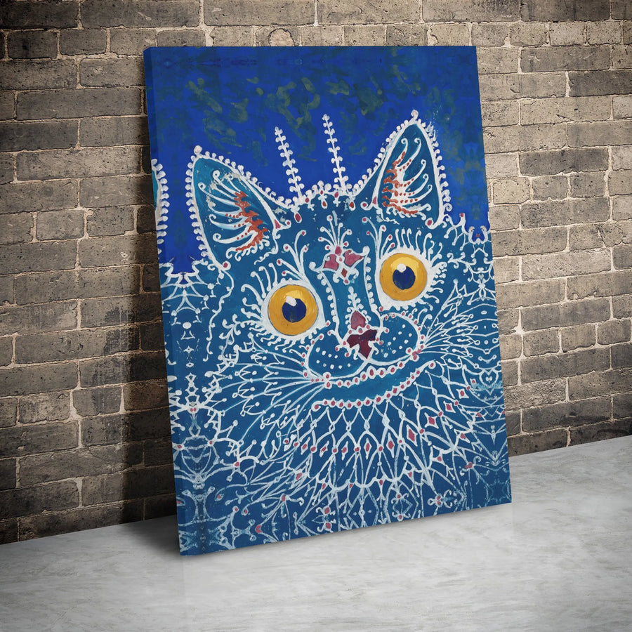 Blue Cat Wall Art | Ornate Psychedelic Floral Pattern | Premium Gallery-Wrapped Canvas | Unique Home Decor Gift for Cat Lovers