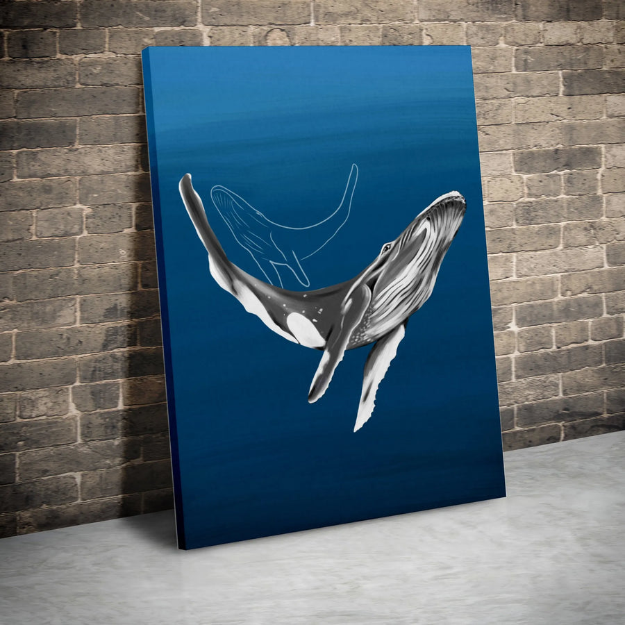Humpback Whale Canvas Wall Art | Deep Blue Ocean Spirit Outline Print | Premium Gallery Wrapped Decor | Ocean Life Home & Office Gift
