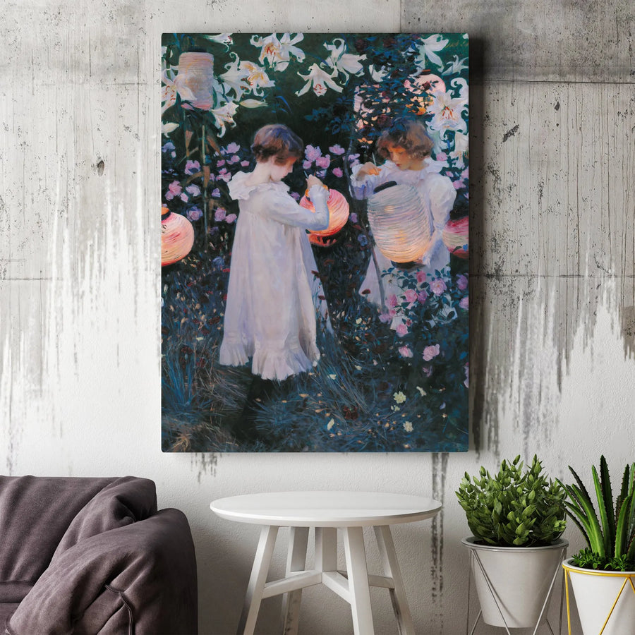 Carnation Lily Lily Rose Canvas Wall Art | John Singer Sargent Reproduction | Premium Gallery Wrap Print | Impressionist Fine Art Home Decor