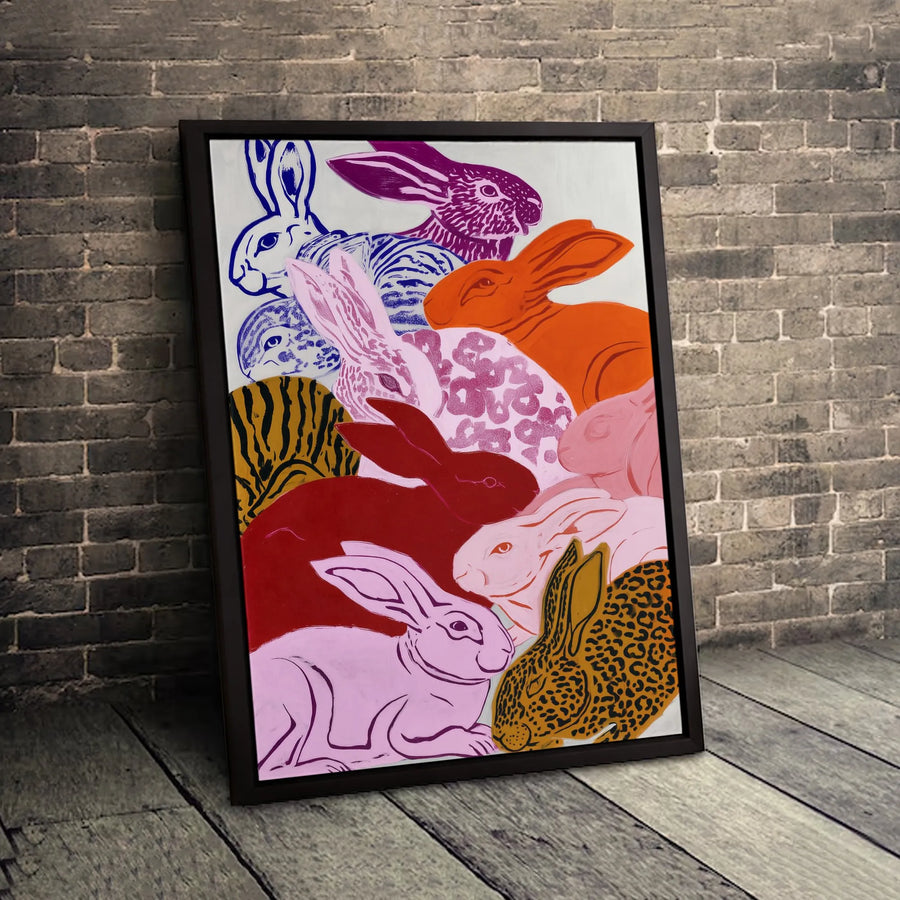 Colorful Rabbit Wall Art Canvas | Modern Pop Art Animal Print | Gallery-Quality 1.25 inch Thick | Unique Gift for Animal Lovers