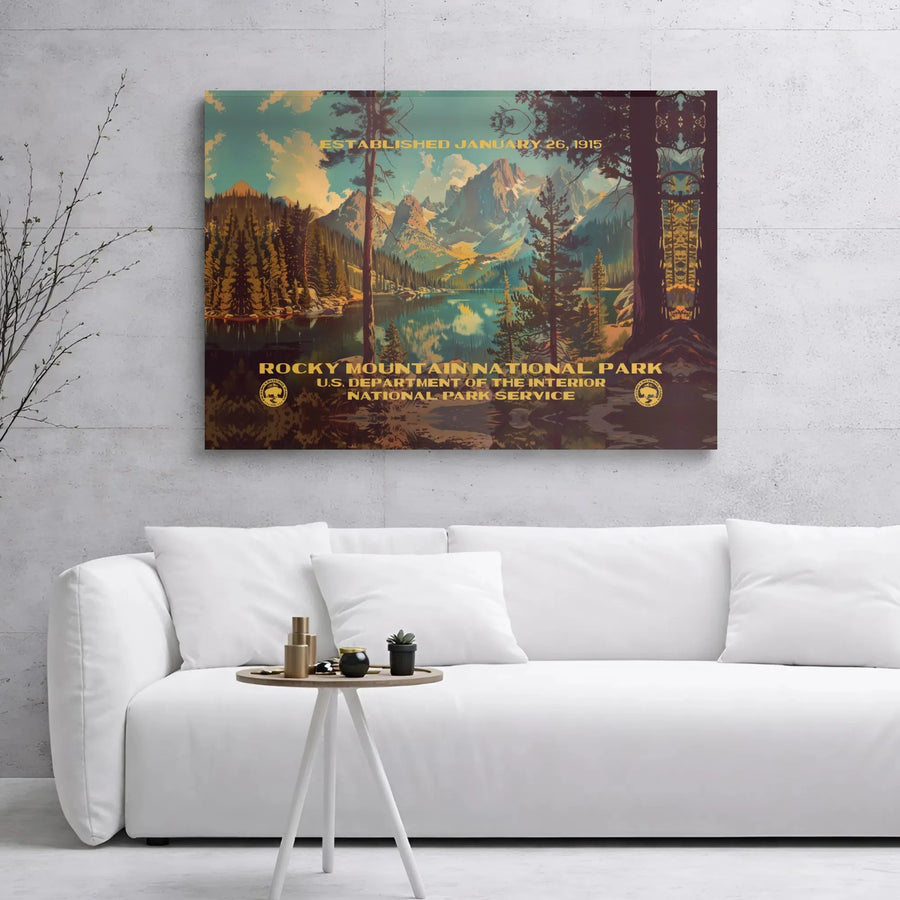 Rocky Mountain National Park Canvas | Vintage Travel Poster Art | 1.25" Gallery Wrap | Nature Home Decor Gift for National Park Enthusiasts