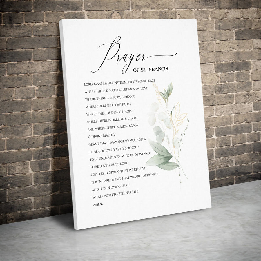 Prayer Of St. Francis Canvas Wall Art | Watercolor Botanical Design | Premium Fade-Resistant Print | Religious Home Decor Gift