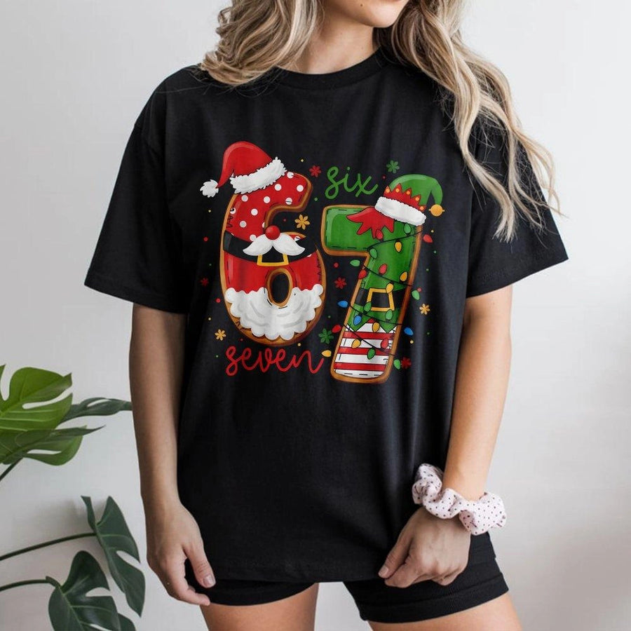 Christmas Number 67 T-Shirt | Funny Santa and Elf Holiday Graphic | Soft Cotton Premium Tee | Unique Birthday or Christmas Gift for Him or Her