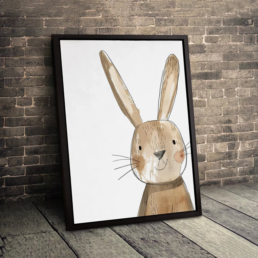 Cute Watercolor Bunny Canvas | Nursery Wall Art Print | Premium 1.25 Inch Gallery Wrap | Charming Animal Decor for Kids Room Gift