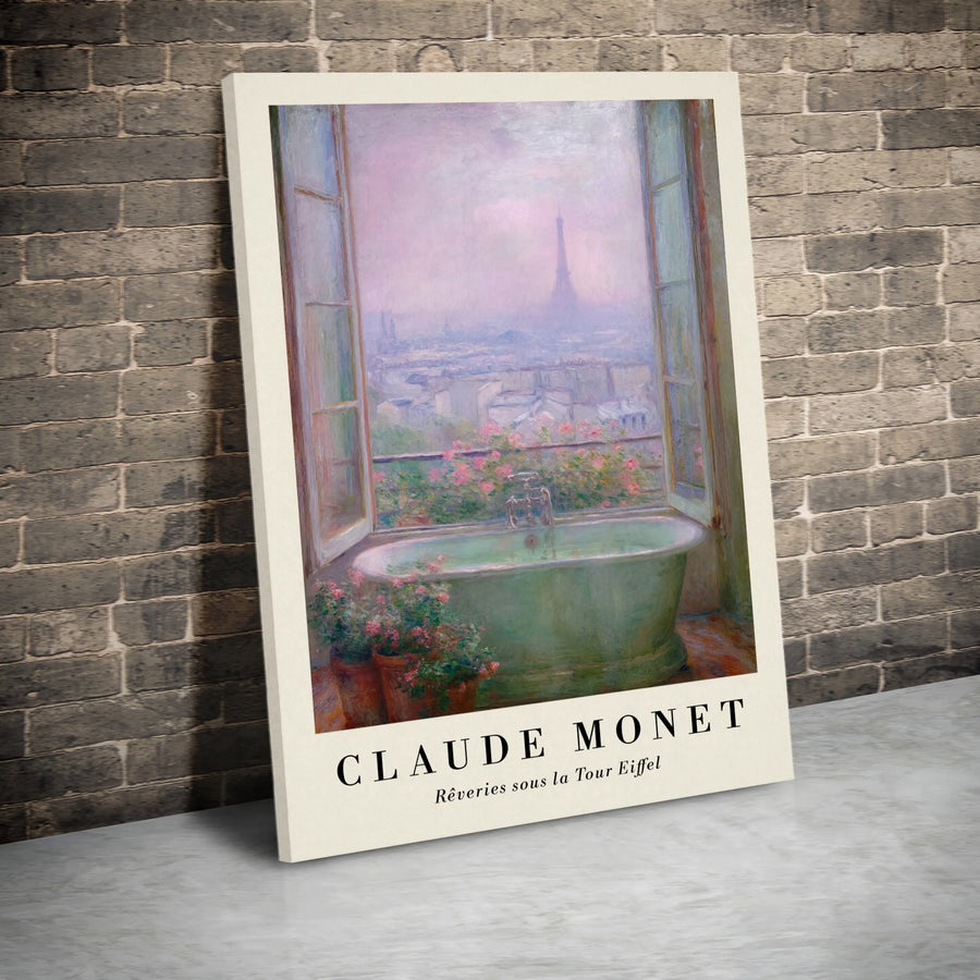 Claude Monet Paris Canvas Print | Eiffel Tower Impressionist Window View | Gallery Quality Thick Profile Wall Art | Premium Home Decor Gift