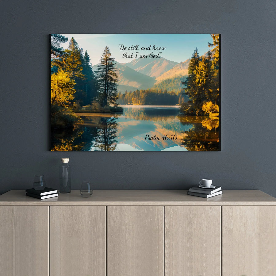 Psalm 46:10 Canvas Print | Be Still and Know That I Am God Wall Art | Premium Gallery Wrap Landscape | Christian Home Decor Gift