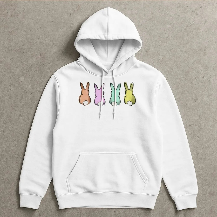Easter Bunny Hoodie | Cute Pastel Cottontail Graphic | Cozy Cotton Blend Pullover | Spring Holiday Gift for Women