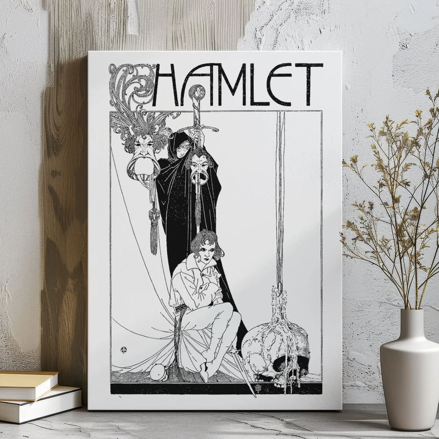 Hamlet Shakespeare Canvas Art | Art Nouveau Illustration with Skull | Premium Gallery Wrap Wall Decor | Literary Gift for Book Lovers