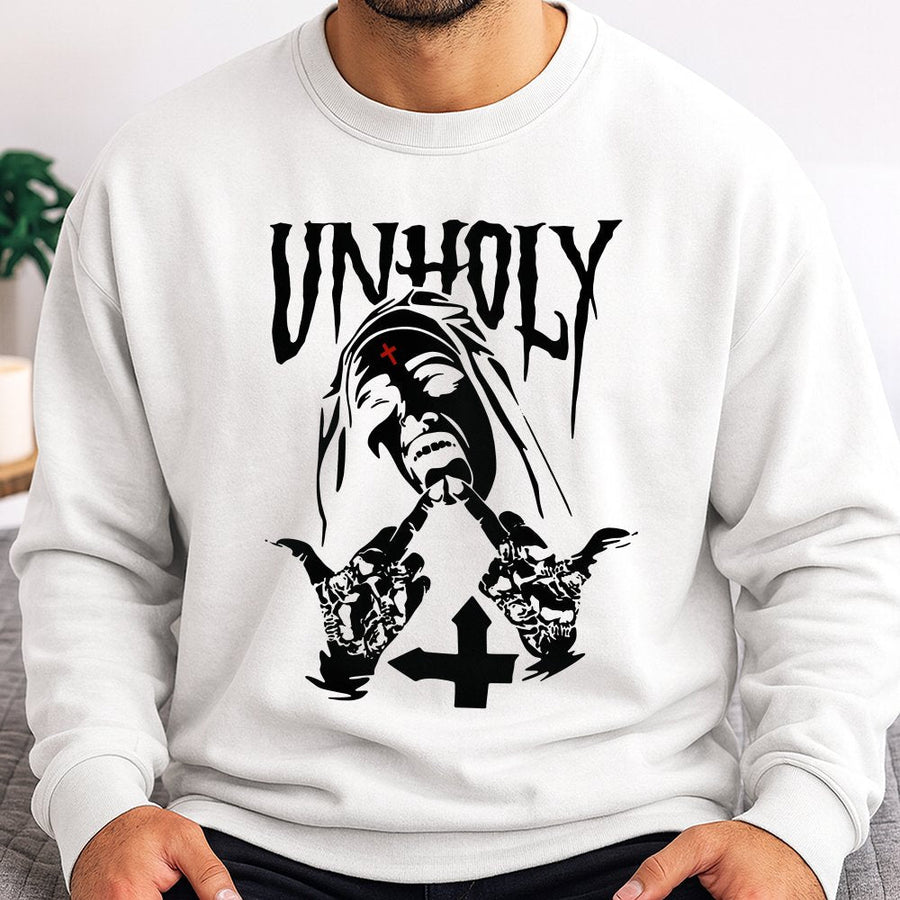 Unholy Nun Sweatshirt | Edgy Gothic Graphic Print | Premium Cotton-Blend Fleece | Alternative Streetwear for Men and Women