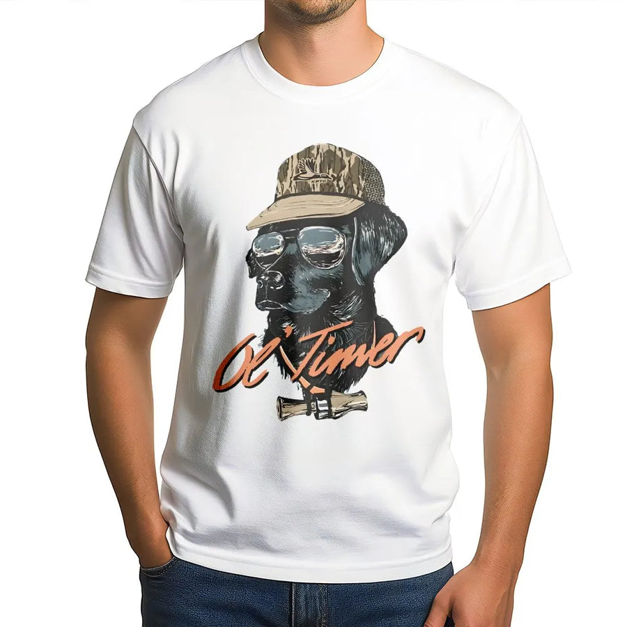 Labrador Hunting T-Shirt | Ol' Timer Camo Dog Design | Premium Soft Cotton Tee | Outdoor Gift for Hunters and Duck Dog Lovers