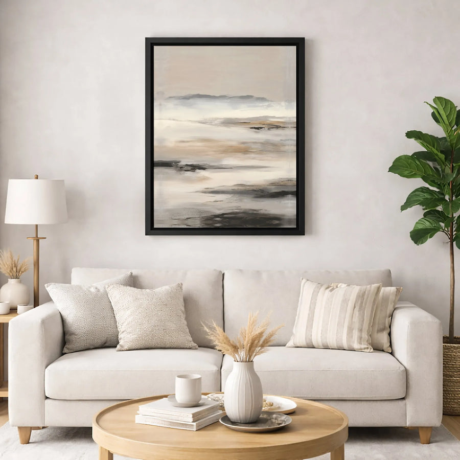 Abstract Landscape Canvas Art | Neutral Beige and Grey Tone Wall Decor | 1.25-Inch Gallery Wrap | Modern Minimalist Home Office Decor