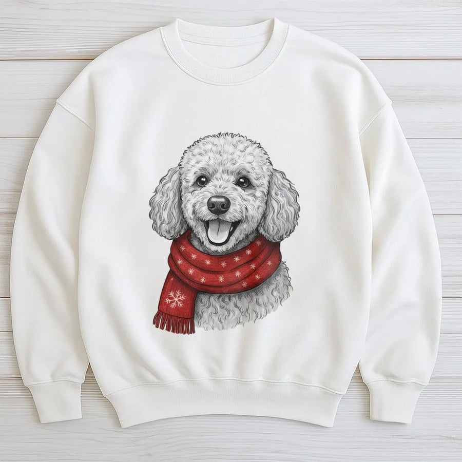 Poodle Christmas Sweatshirt | Festive Scarf Design | Premium Cotton-Poly Blend | Cozy Holiday Gift for Dog Lovers and Pet Owners