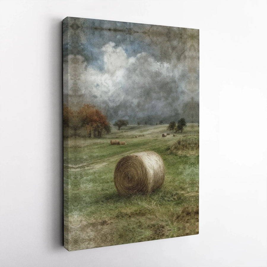 Hay Bales Farmhouse Canvas Wall Art | Rustic Countryside Painting Print | Premium Gallery Wrapped Canvas | Farmhouse Living Room Decor Gift