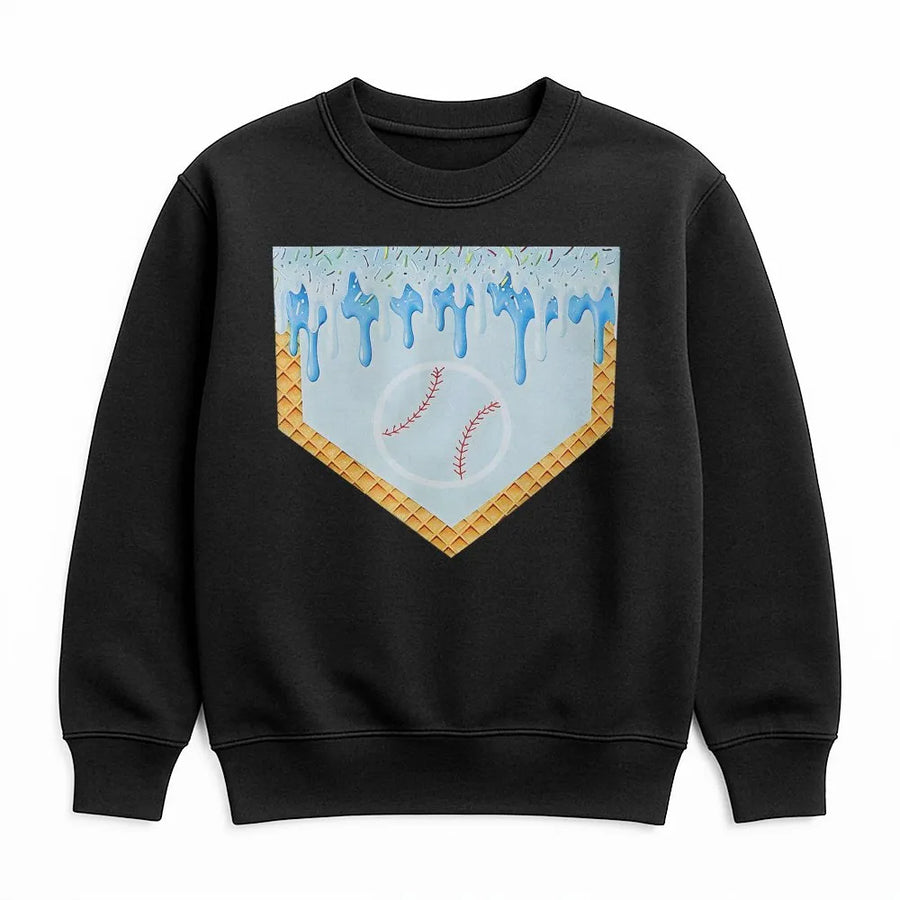 Baseball Ice Cream Sweatshirt | Melting Home Plate Graphic | Soft Cotton Blend Pullover | Unique Gift for Baseball Players & Fans