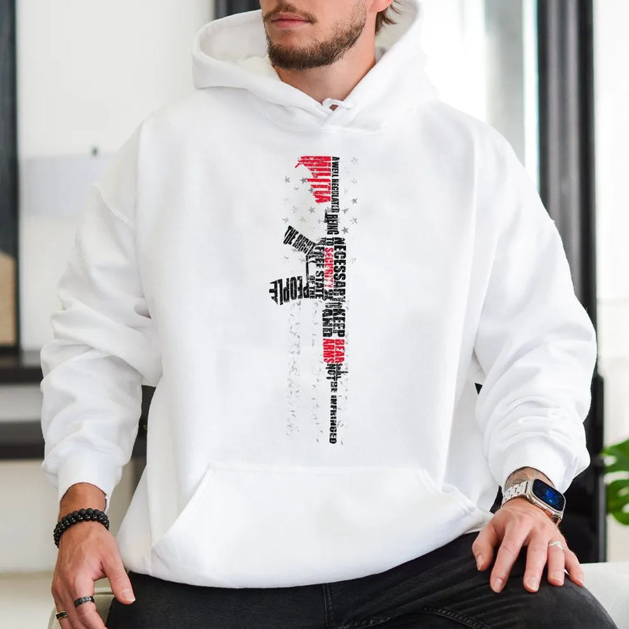 Second Amendment Hoodie | 2A Constitution Text Rifle Design | Premium Cotton Blend Apparel | Pro Gun Rights Patriotic Gift For Him