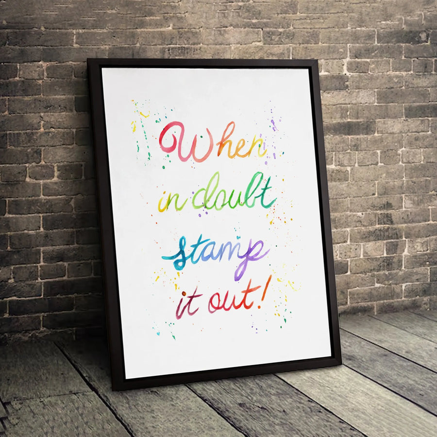 When In Doubt Stamp It Out Canvas Wall Art | Colorful Watercolor Typography Print | Premium Gallery Wrap 1.25 Inch Profile | Craft Room Decor Gift for Crafters