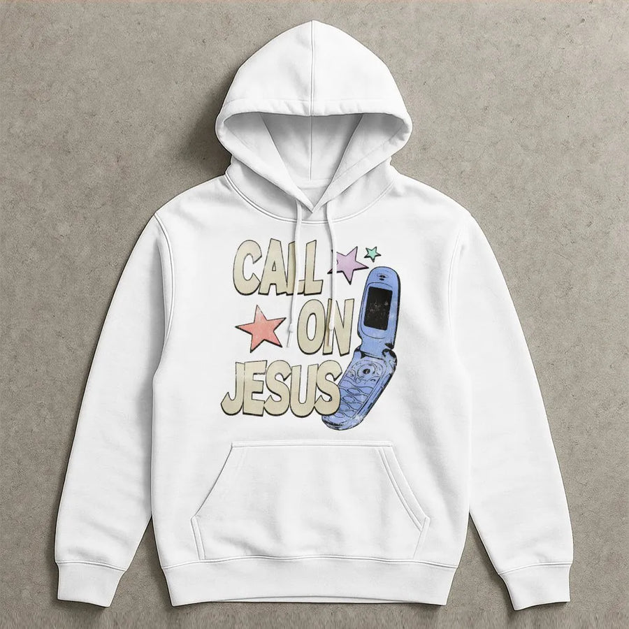Call On Jesus Hoodie | Retro 90s Flip Phone Graphic | Soft Premium Cotton Blend | Christian Gift For Men And Women