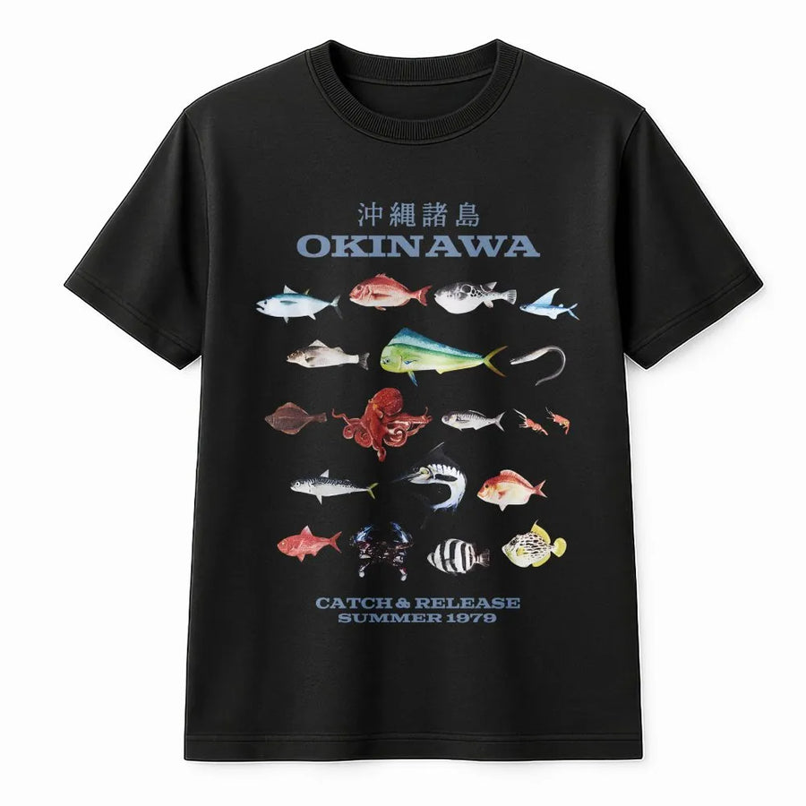 Okinawa Fish T-Shirt | Retro 1979 Japanese Fish Identification Chart | Soft Cotton Blend Pullover | Premium Angler & Marine Biology Gift