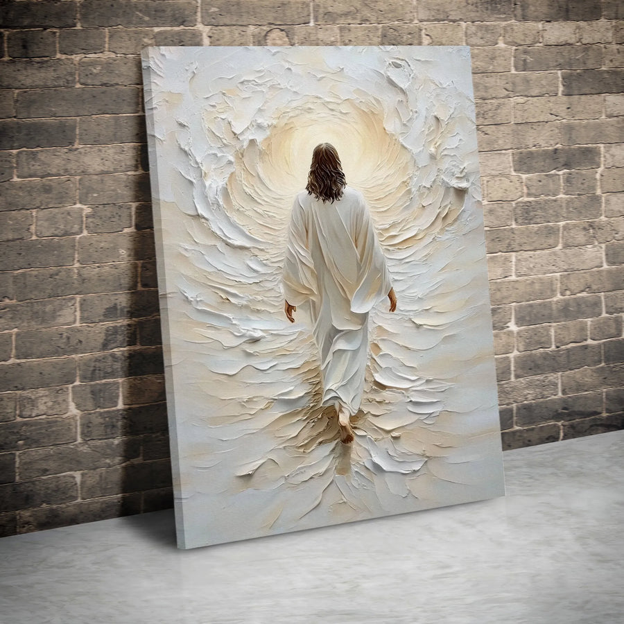 Jesus Walking Toward Light Canvas | Religious Wall Art Print | Premium Fade-Resistant Gallery Wrap | Christian Home Decor Gift